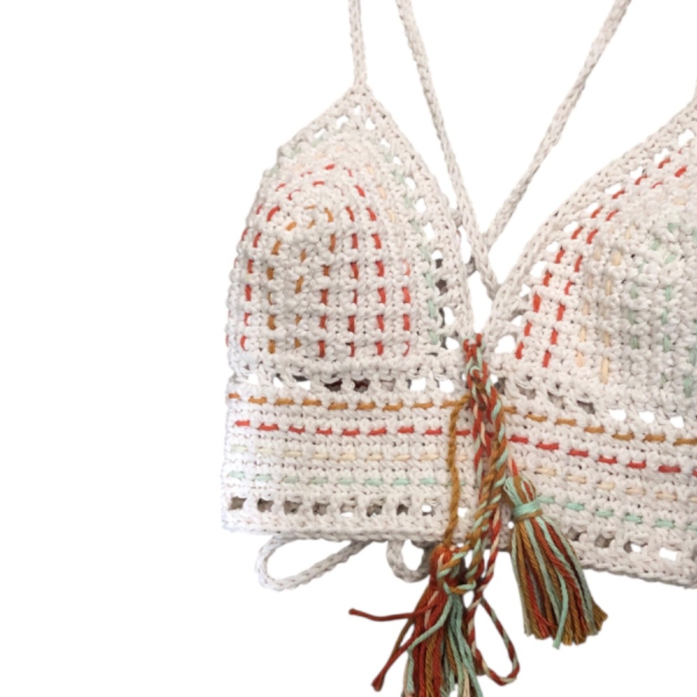 Handmade Crochet Crop Top – Bohemian Juneteenth Festival Bralette w/Tassels - Picture 4 of 16